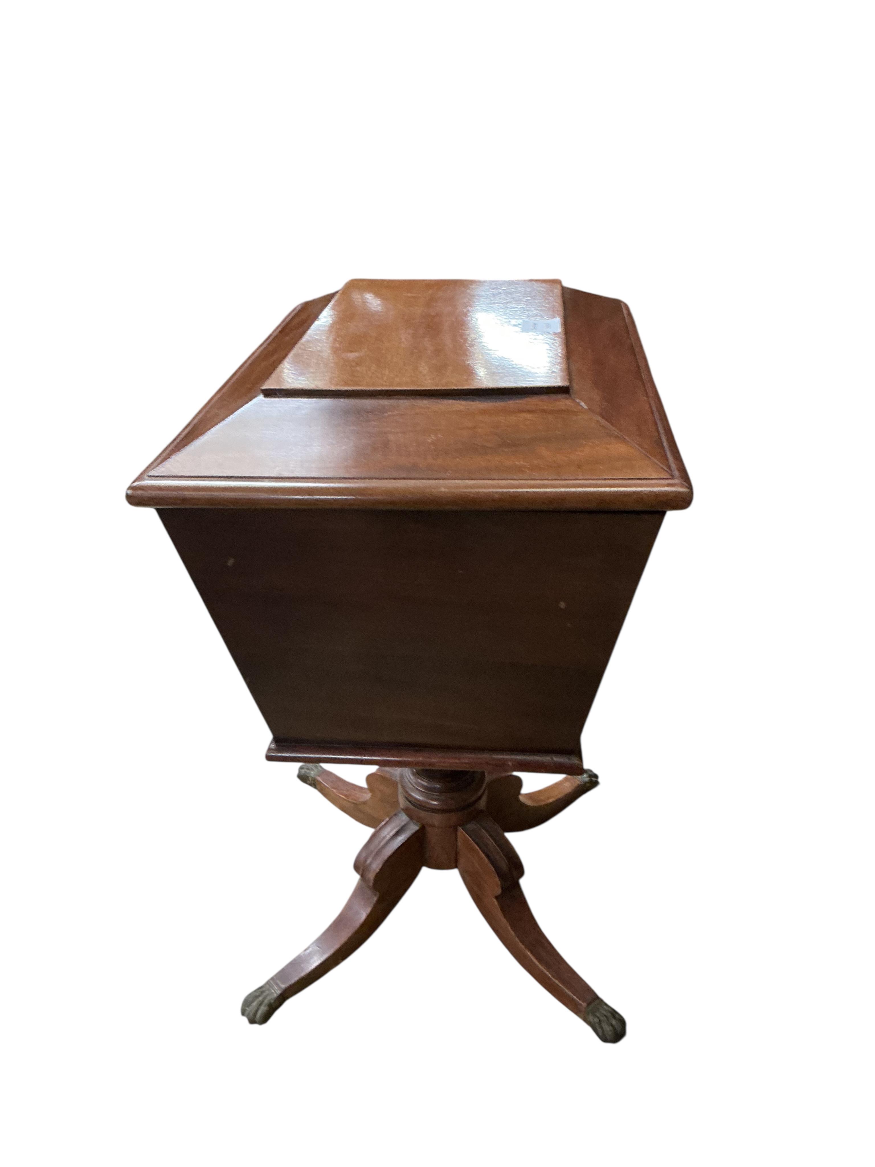 A Regency mahogany work box, width 57cm, depth 36cm, height 66cm